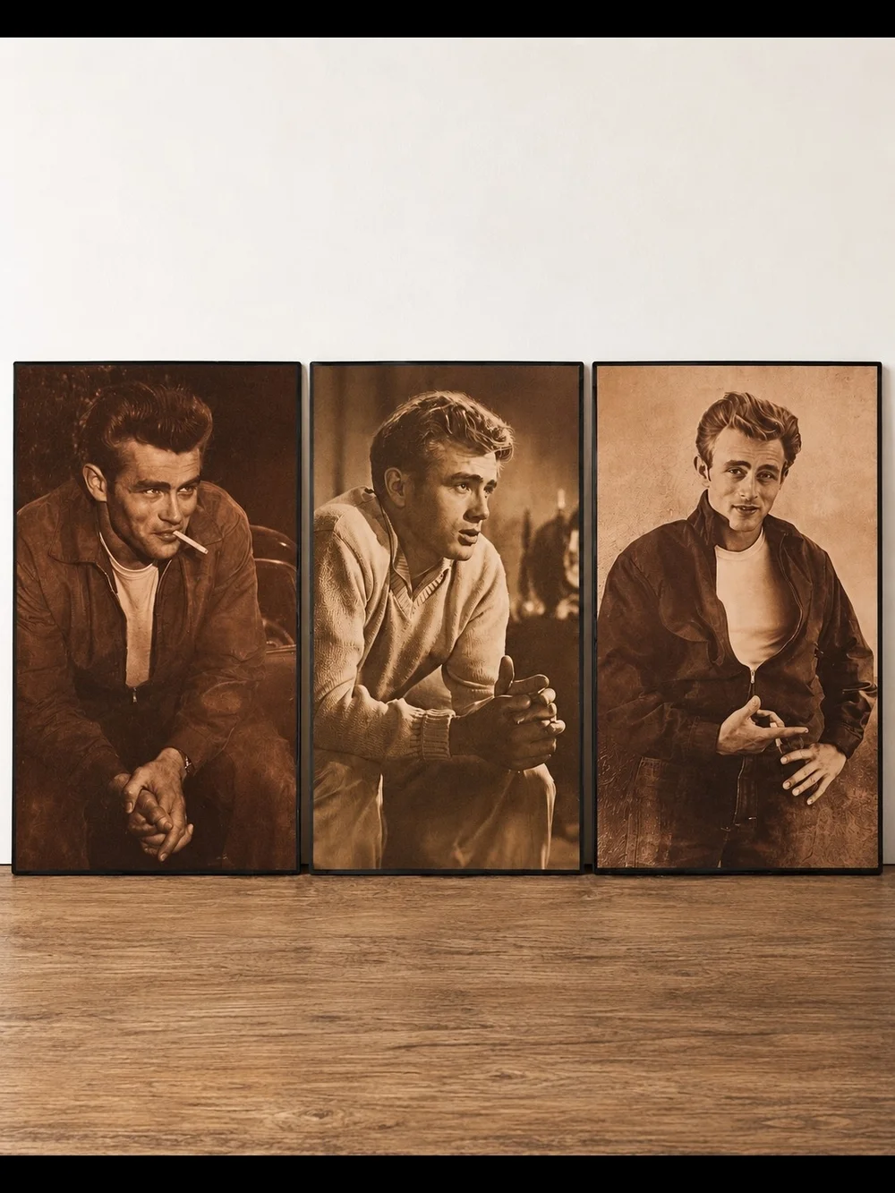 Vintage James Dean Wall Art Portrait Prints Set Of 3 Sepia Retro Hollywood Decor
